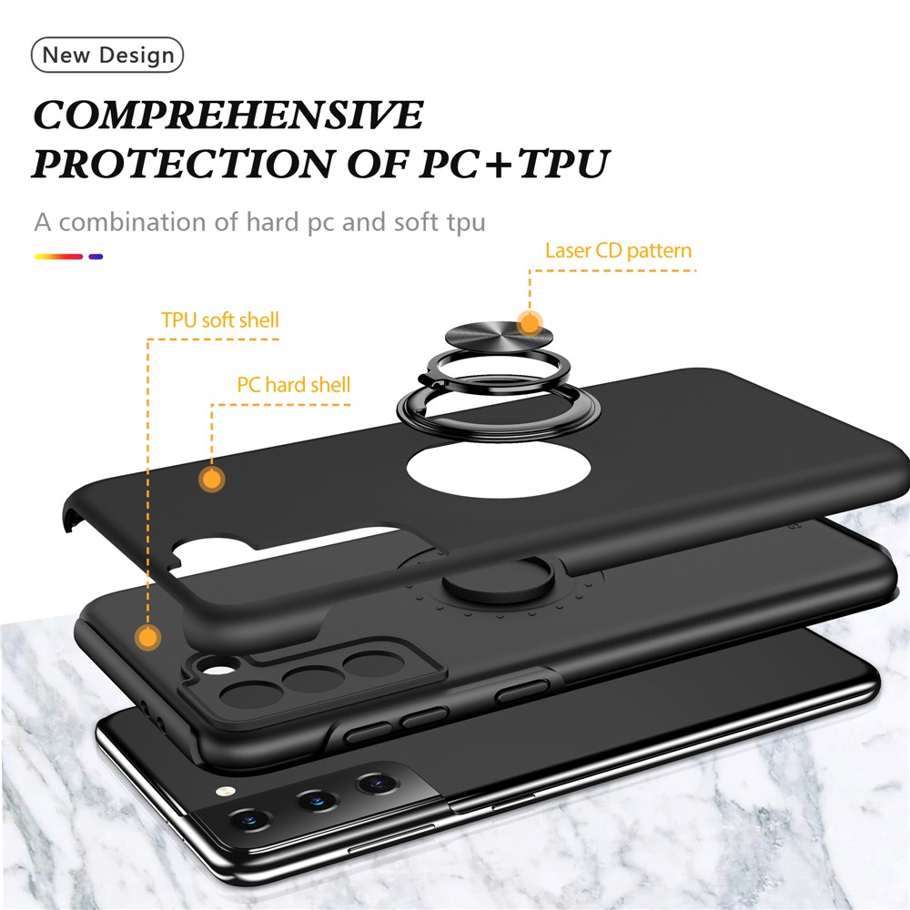 Ring Shape Kickstand Design TPU + PC Hybrid Phone Case Cover for Samsung Galaxy S21 Plus 5G - Black-4