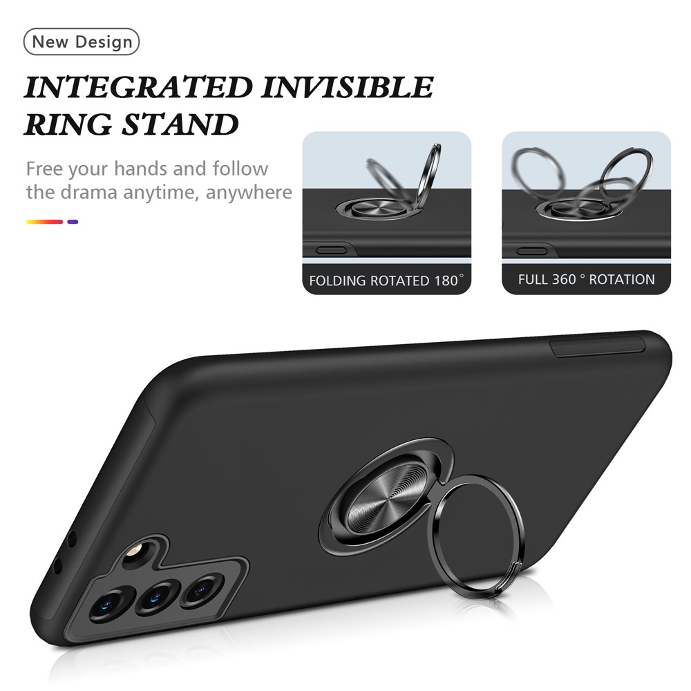 Ring Shape Kickstand Design TPU + PC Hybrid Phone Case Cover for Samsung Galaxy S21 Plus 5G - Black-7