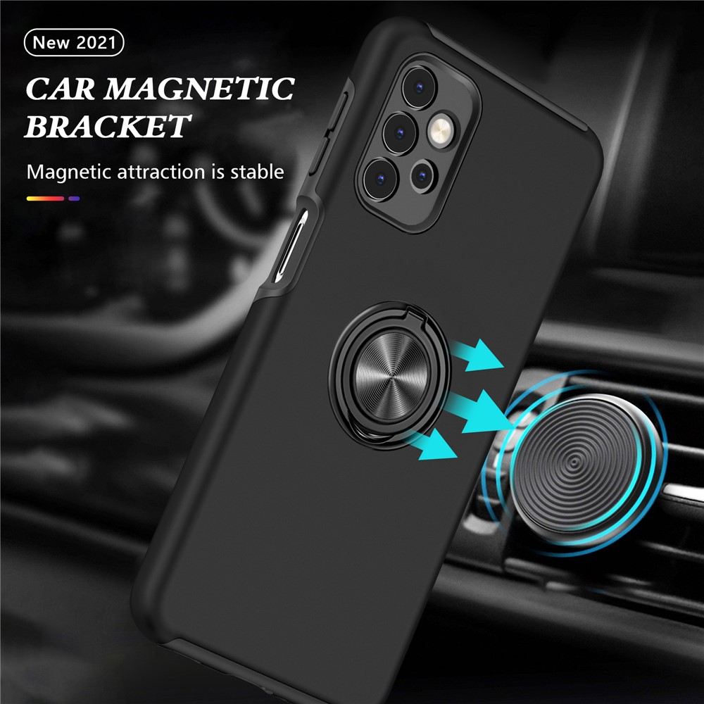 Anti-Fall Hybrid Phone Case Ring Shape Kickstand Design Cover for Samsung Galaxy A32 5G - Black-2