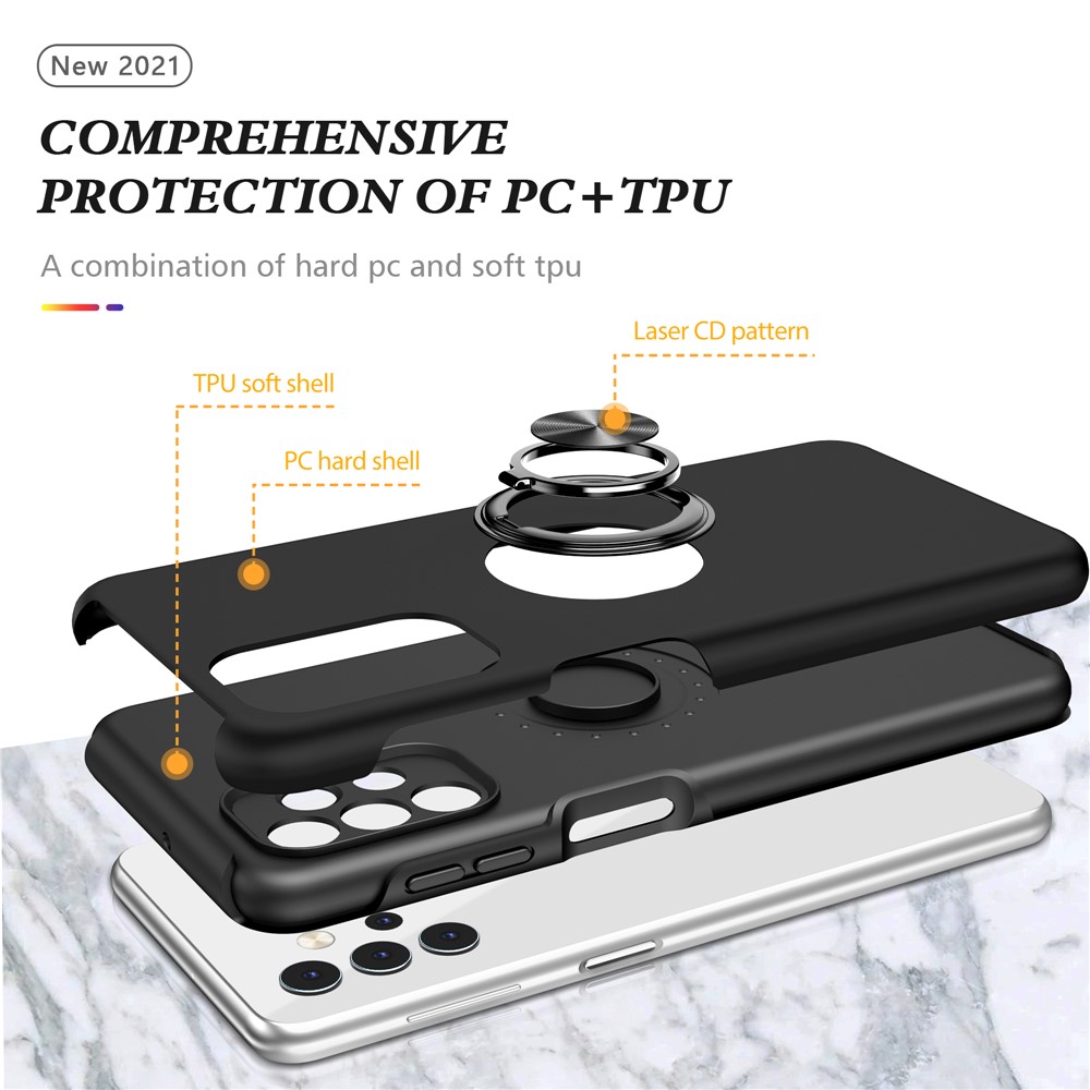Anti-Fall Hybrid Phone Case Ring Shape Kickstand Design Cover for Samsung Galaxy A32 5G - Black-4