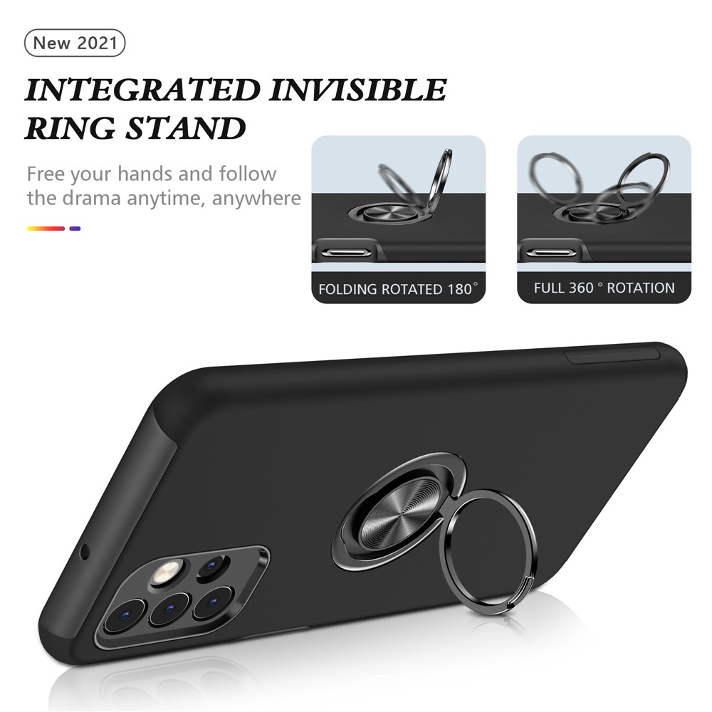 Anti-Fall Hybrid Phone Case Ring Shape Kickstand Design Cover for Samsung Galaxy A32 5G - Black-7