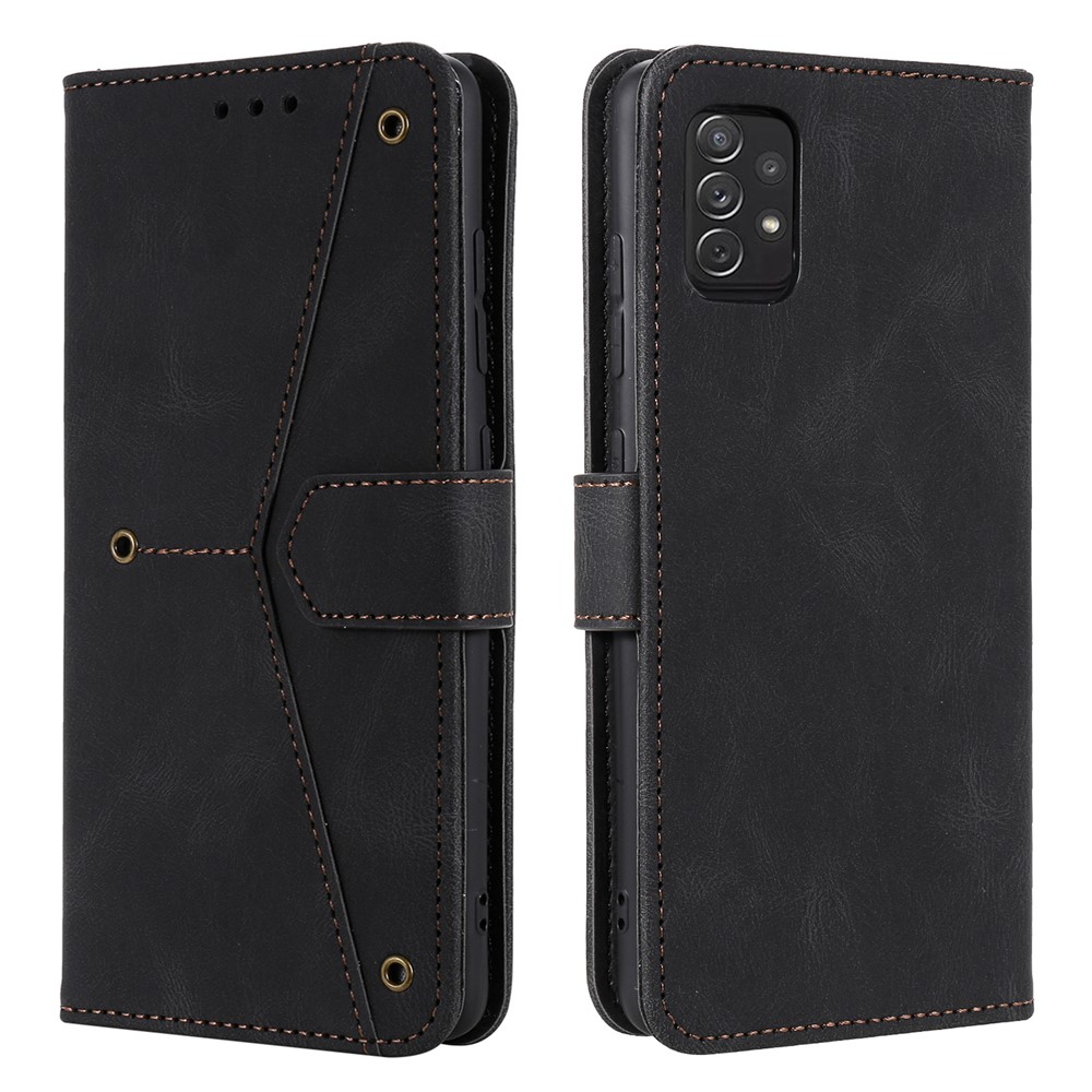 Rivet Decor Splicing Design Skin-Feeling Leather Phone Wallet Protective Cover for Samsung Galaxy A72 4G / 5G - Black-1