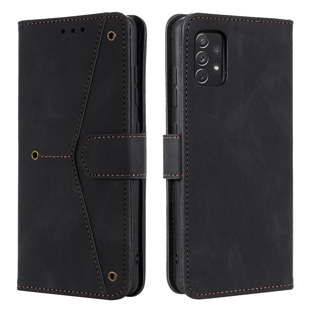Rivet Decor Splicing Design Skin-Feeling Leather Phone Wallet Protective Cover for Samsung Galaxy A52 4G / 5G - Black-1