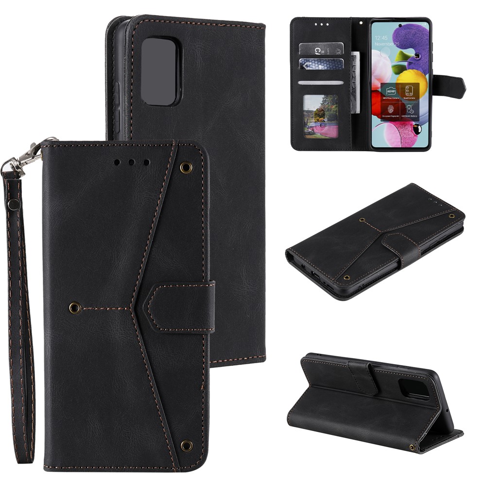 Rivet Decor Splicing Design Skin-Feeling Leather Phone Wallet Protective Cover for Samsung Galaxy A52 4G / 5G - Black-8