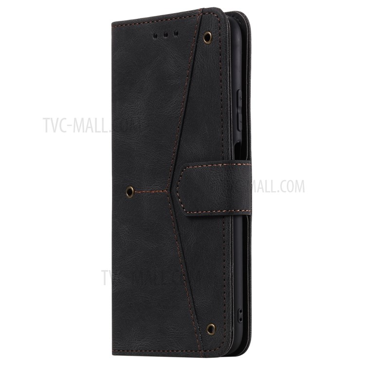 Rivet Decor Splicing Design Skin-Feeling Leather Phone Wallet Protective Cover for Samsung Galaxy A12 - Black-3