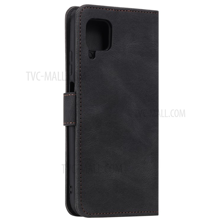 Rivet Decor Splicing Design Skin-Feeling Leather Phone Wallet Protective Cover for Samsung Galaxy A12 - Black-4