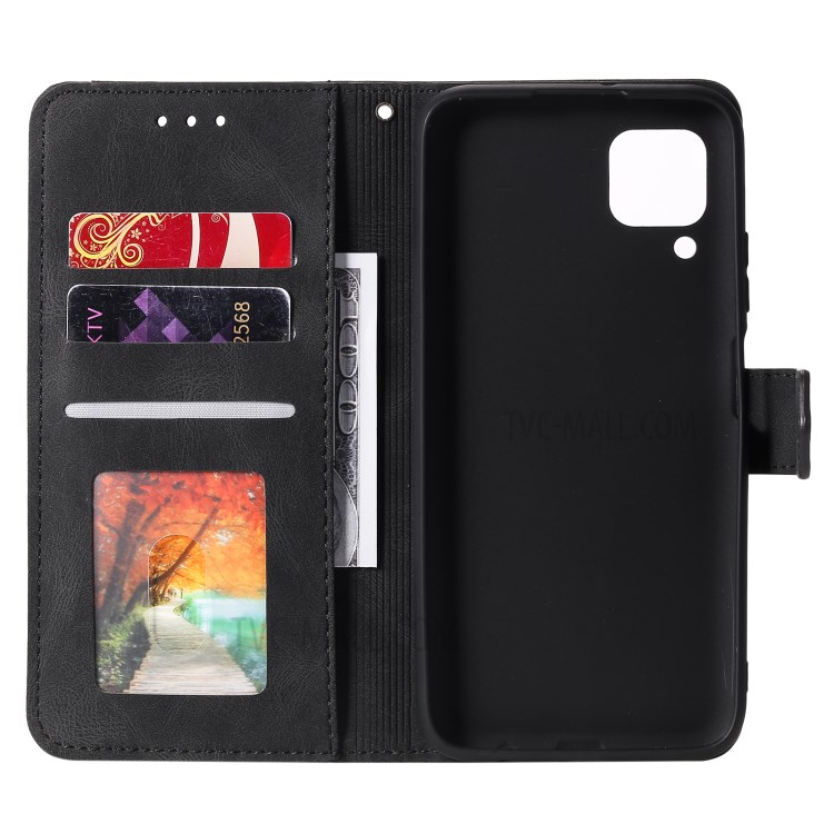 Rivet Decor Splicing Design Skin-Feeling Leather Phone Wallet Protective Cover for Samsung Galaxy A12 - Black-5