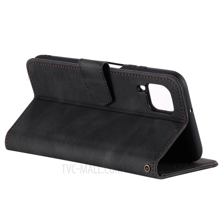 Rivet Decor Splicing Design Skin-Feeling Leather Phone Wallet Protective Cover for Samsung Galaxy A12 - Black-6