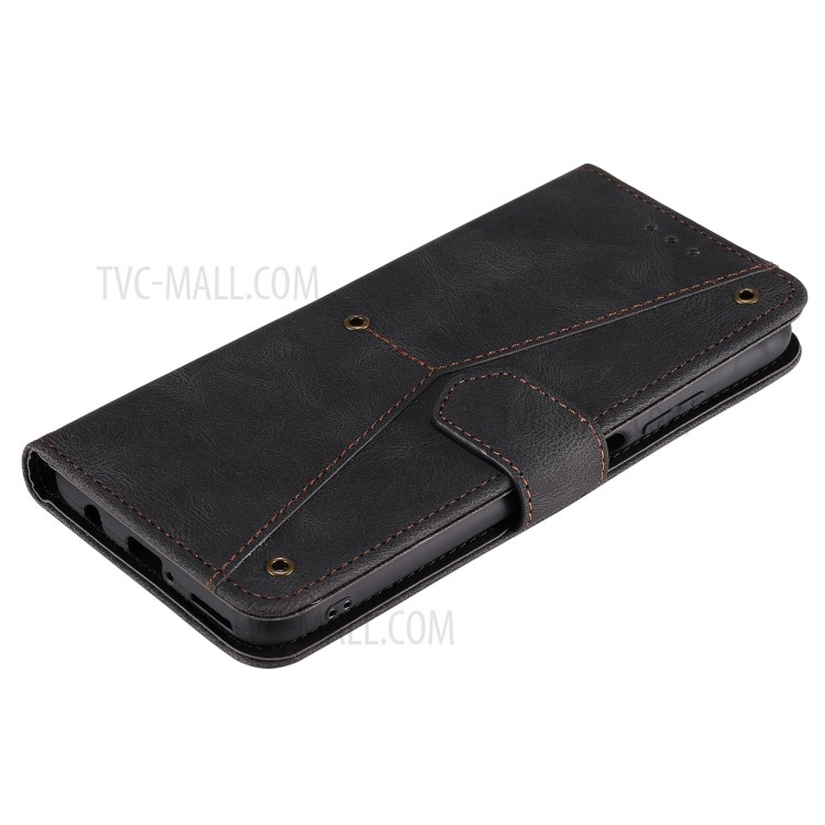 Rivet Decor Splicing Design Skin-Feeling Leather Phone Wallet Protective Cover for Samsung Galaxy A12 - Black-7
