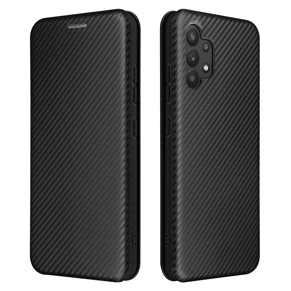 Auto-absorbed Stand Carbon Fiber Texture Leather Shell Cover for Samsung Galaxy A32 5G / 4G - Black-1