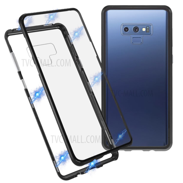 Metal Magnetic Frame Double-sided Tempered Glass Phone Case Shell for Samsung Galaxy Note9 N960 - Black-1