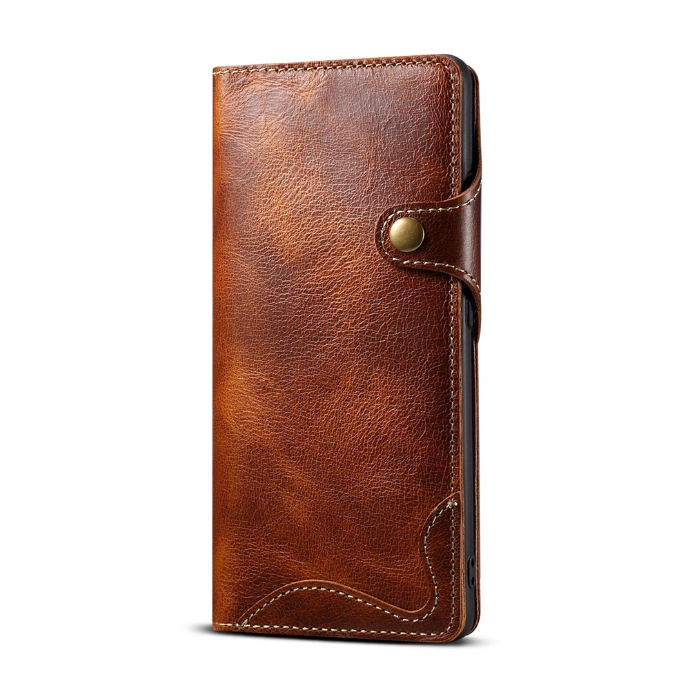 Oil Wax Genuine Leather Retro Style Wallet Case for Samsung Galaxy S21 Ultra 5G - Brown-2