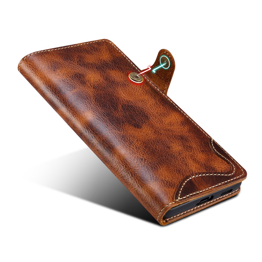 Oil Wax Genuine Leather Retro Style Wallet Case for Samsung Galaxy S21 Ultra 5G - Brown-4