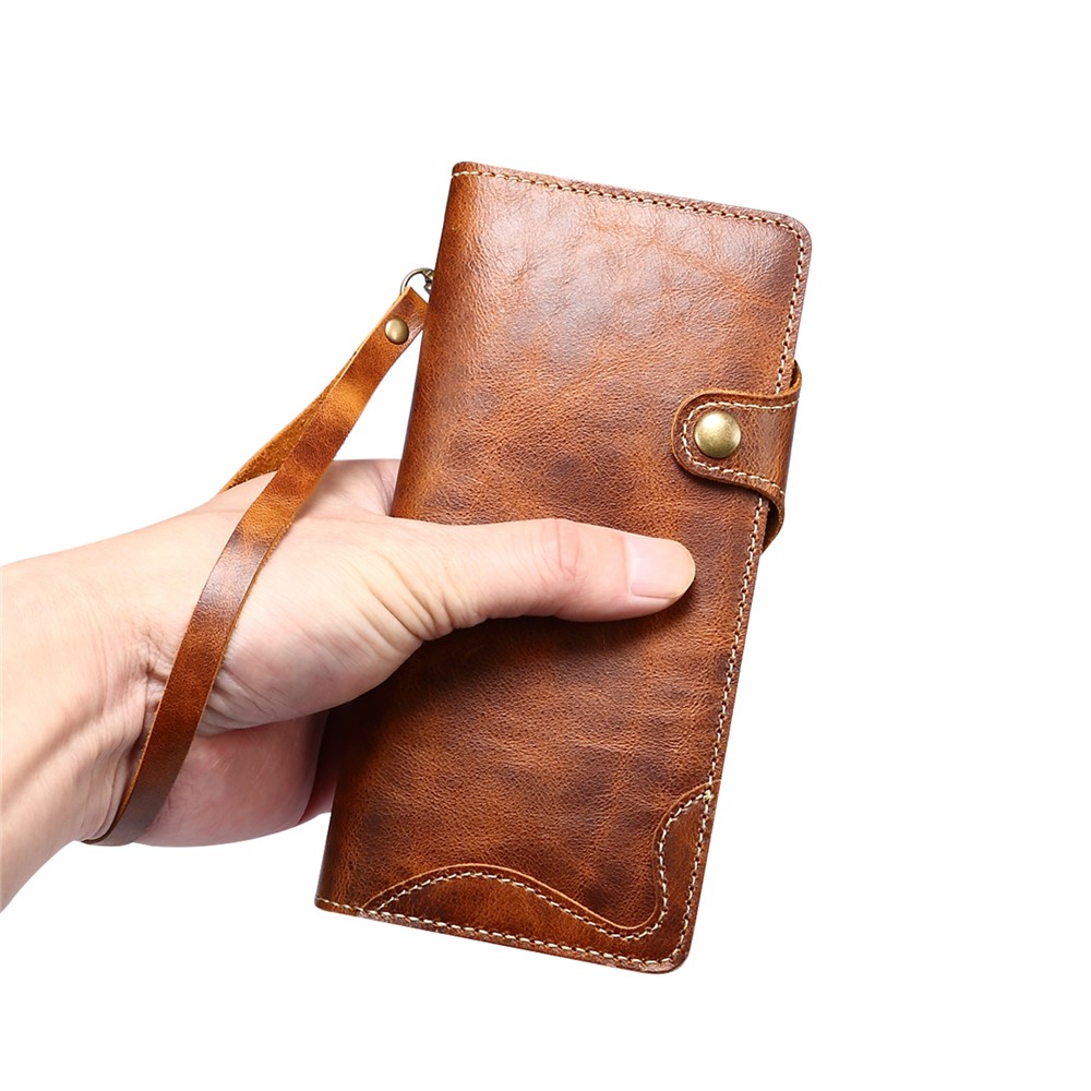 Oil Wax Genuine Leather Retro Style Wallet Case for Samsung Galaxy S21 Ultra 5G - Brown-5