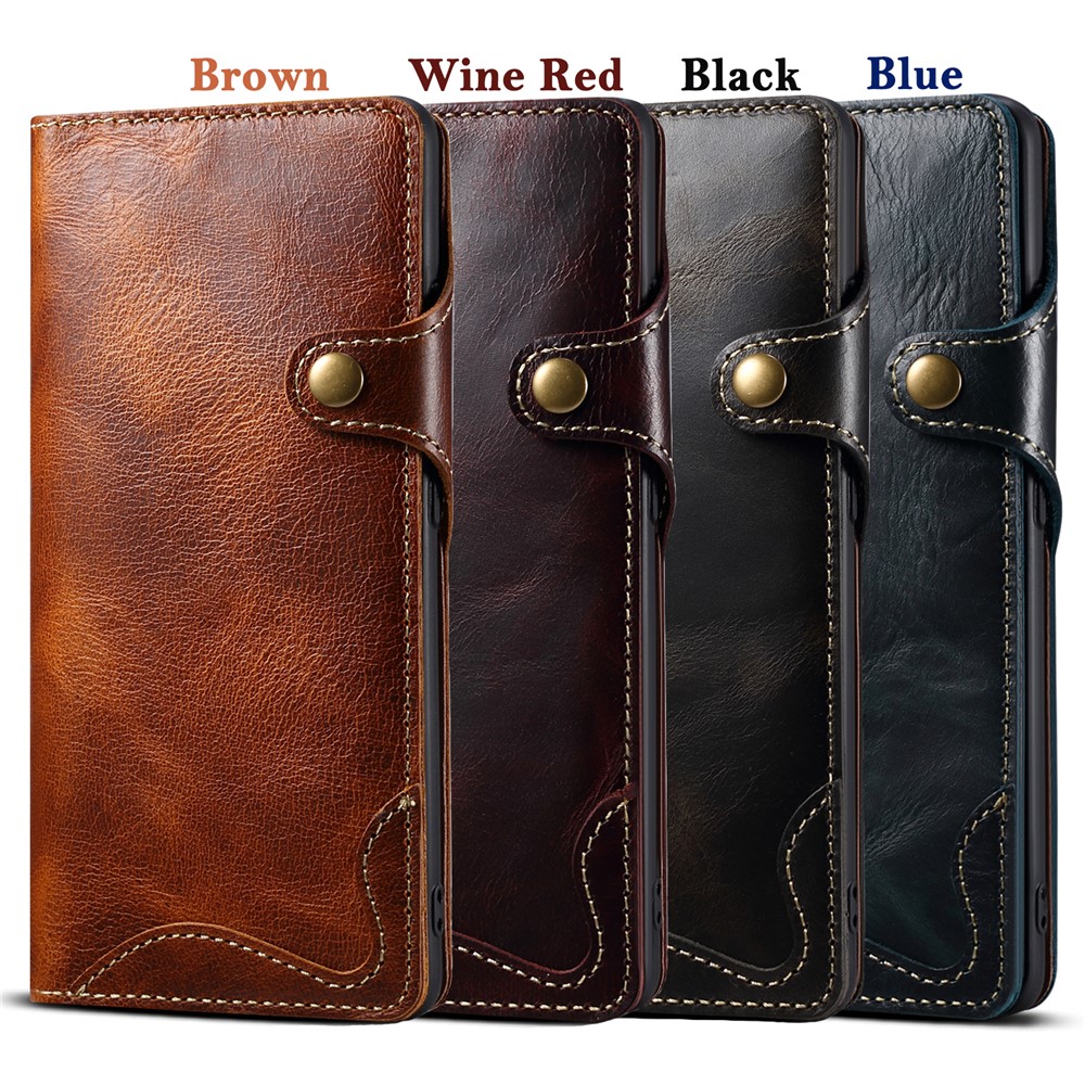 Oil Wax Genuine Leather Retro Style Wallet Case for Samsung Galaxy S21 Ultra 5G - Brown-7