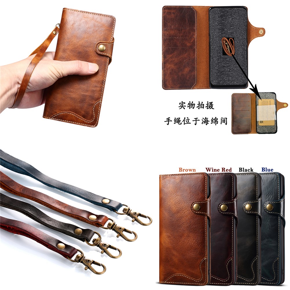 Oil Wax Genuine Leather Retro Style Wallet Case for Samsung Galaxy S21 Ultra 5G - Brown-8