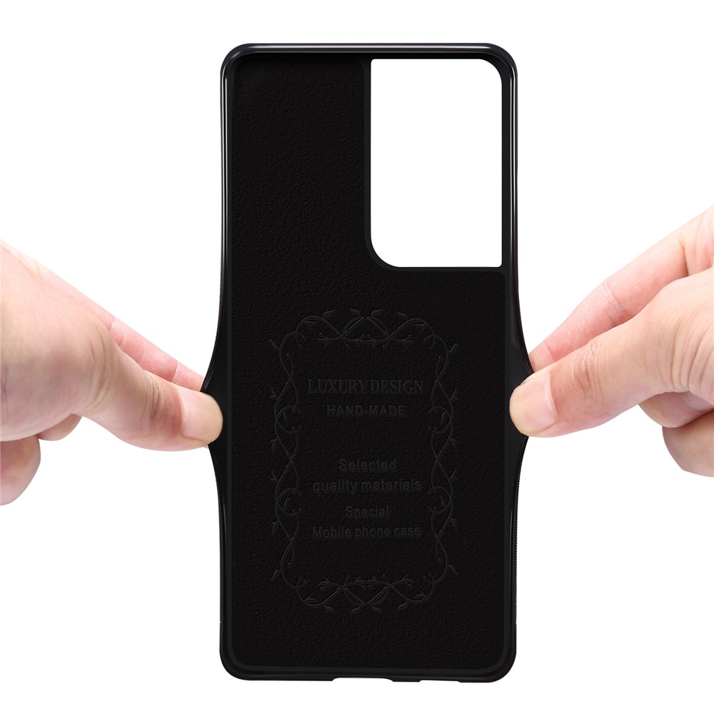 Leather Coated TPU Case with Card Holder and Kickstand for Samsung Galaxy S21 Ultra 5G - Brown-6
