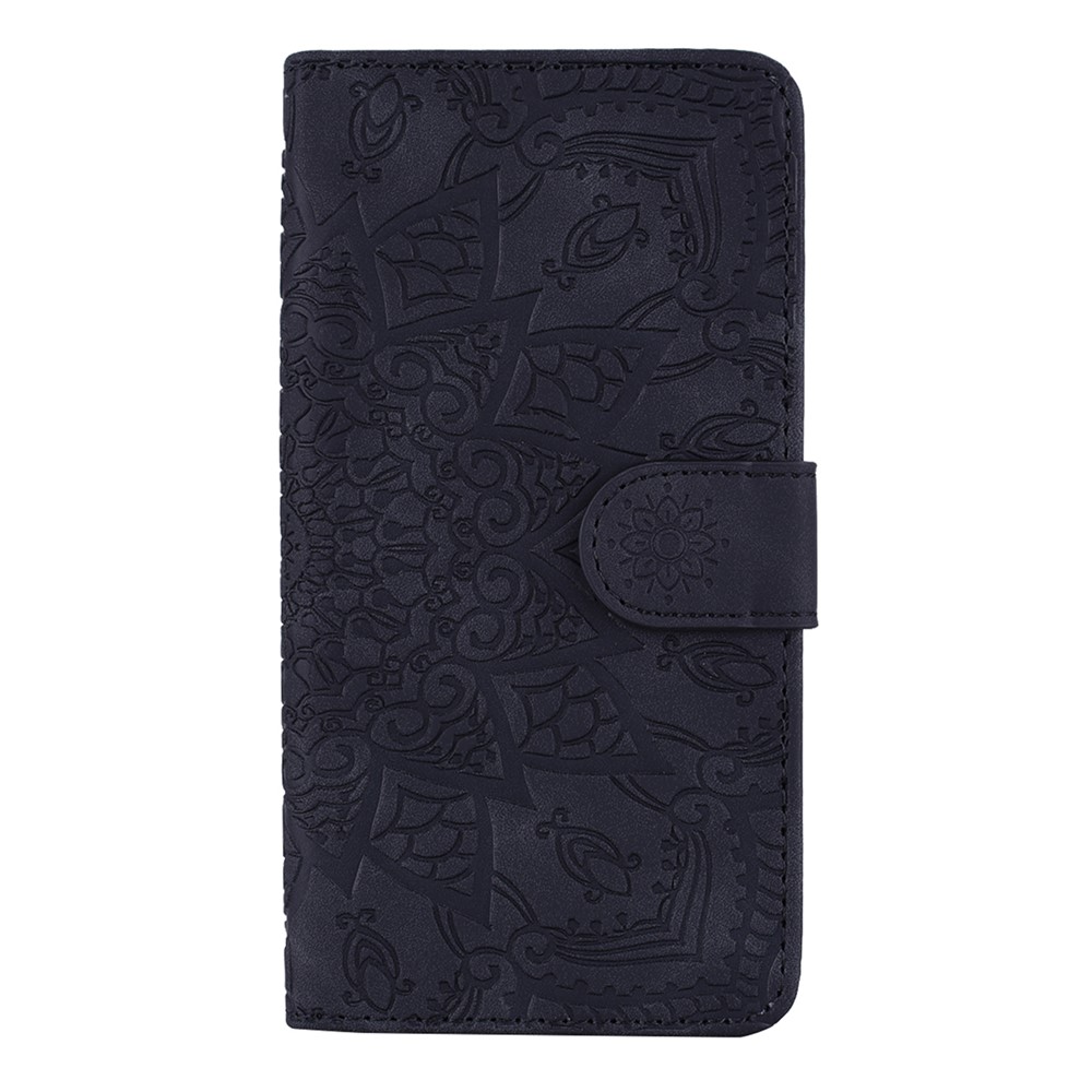 Imprint Flower Wallet Stand Leather Case for Samsung Galaxy A12 - Black-3
