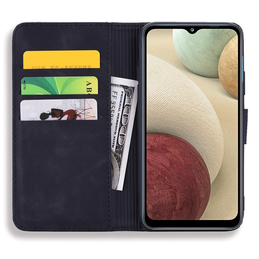 Imprint Flower Wallet Stand Leather Case for Samsung Galaxy A12 - Black-8