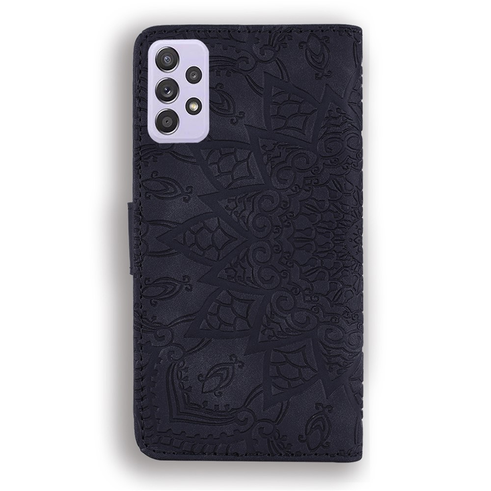 Imprint Flower Wallet Stand Leather Case for Samsung Galaxy A52 5G - Black-4
