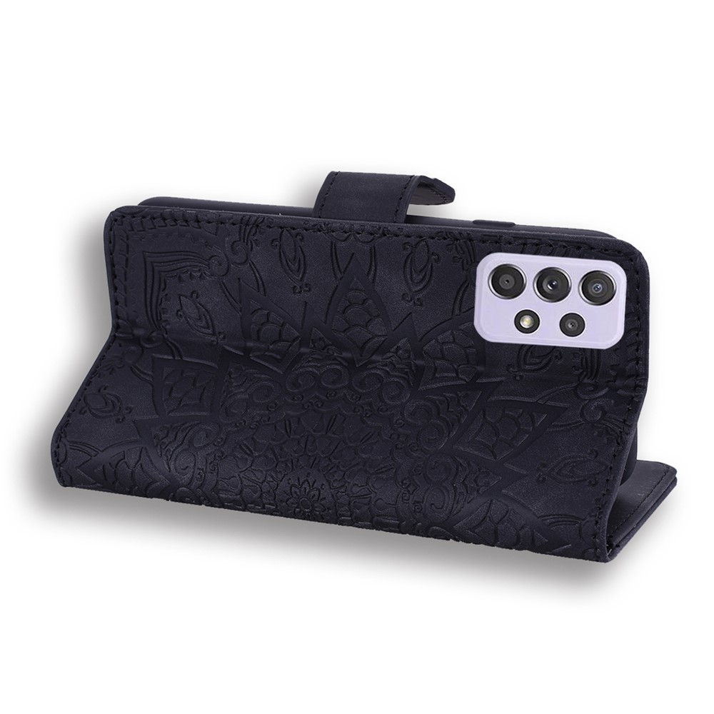 Imprint Flower Wallet Stand Leather Case for Samsung Galaxy A52 5G - Black-5