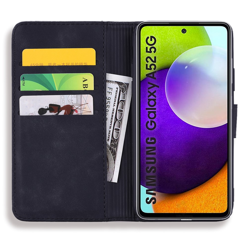 Imprint Flower Wallet Stand Leather Case for Samsung Galaxy A52 5G - Black-8