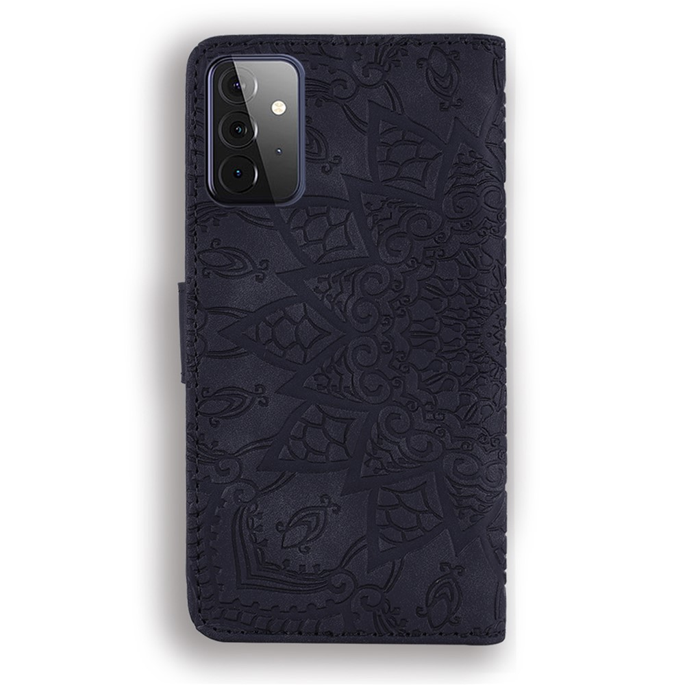 Imprint Flower Wallet Stand Leather Case for Samsung Galaxy A72 5G - Black-4