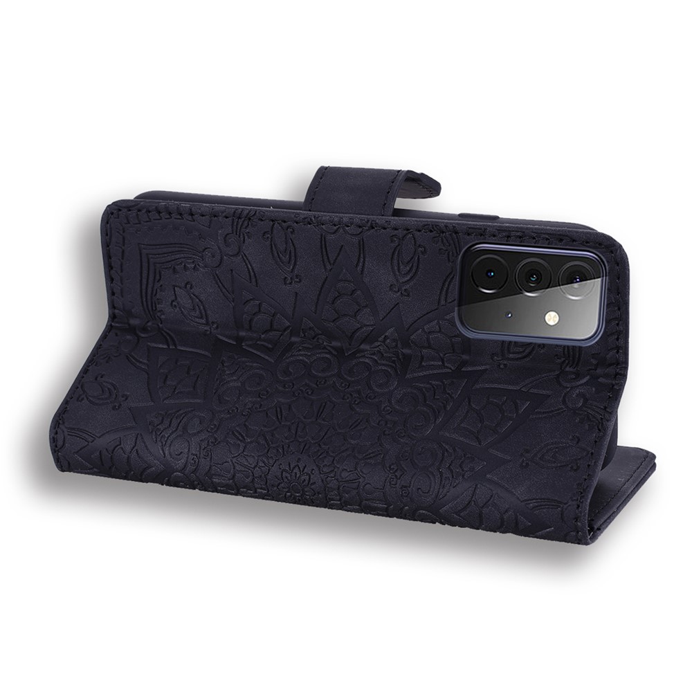 Imprint Flower Wallet Stand Leather Case for Samsung Galaxy A72 5G - Black-5