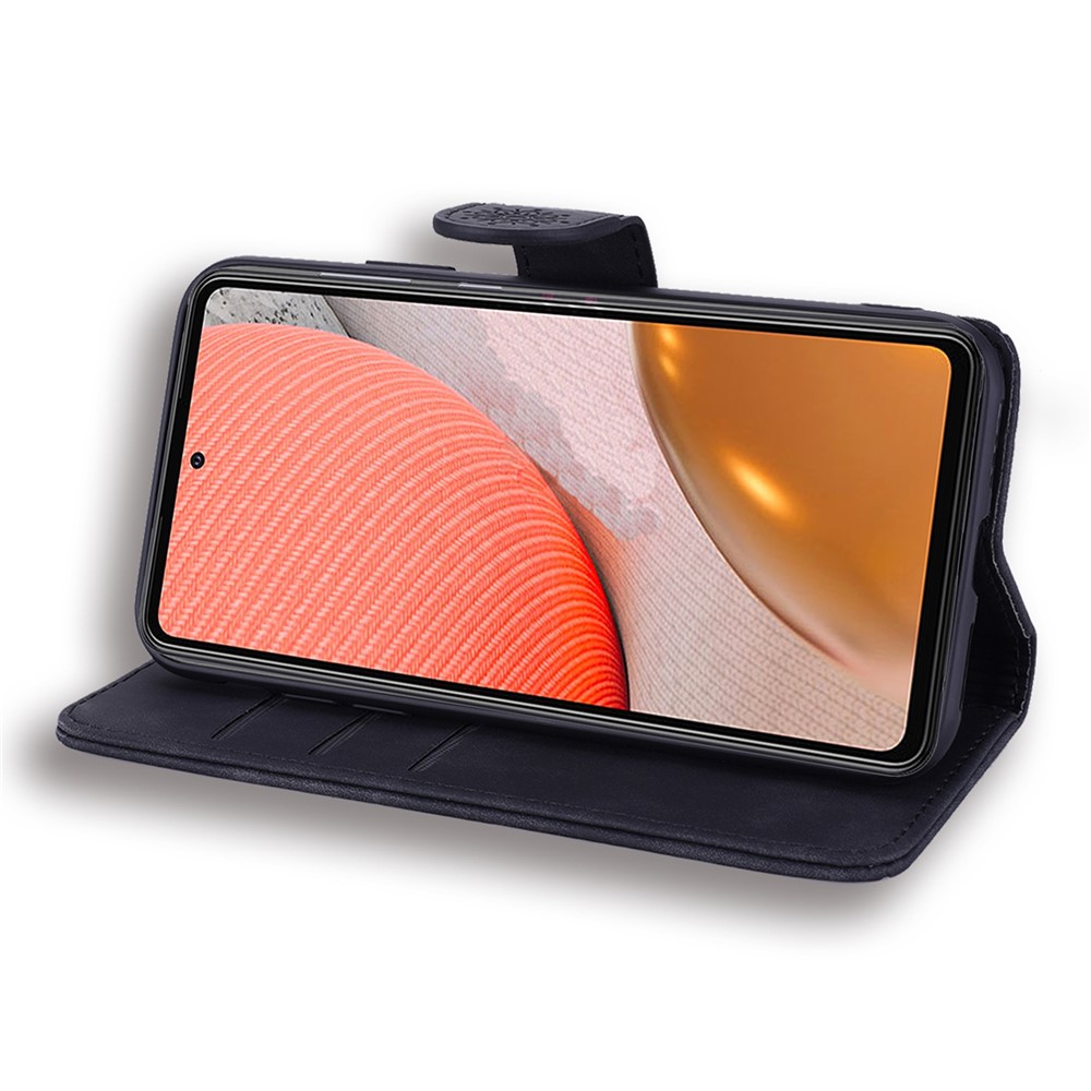 Imprint Flower Wallet Stand Leather Case for Samsung Galaxy A72 5G - Black-6