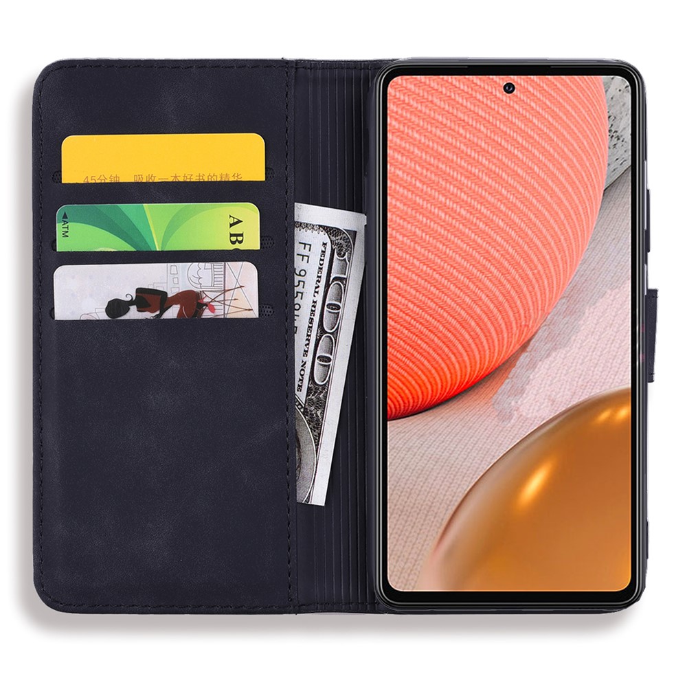 Imprint Flower Wallet Stand Leather Case for Samsung Galaxy A72 5G - Black-8