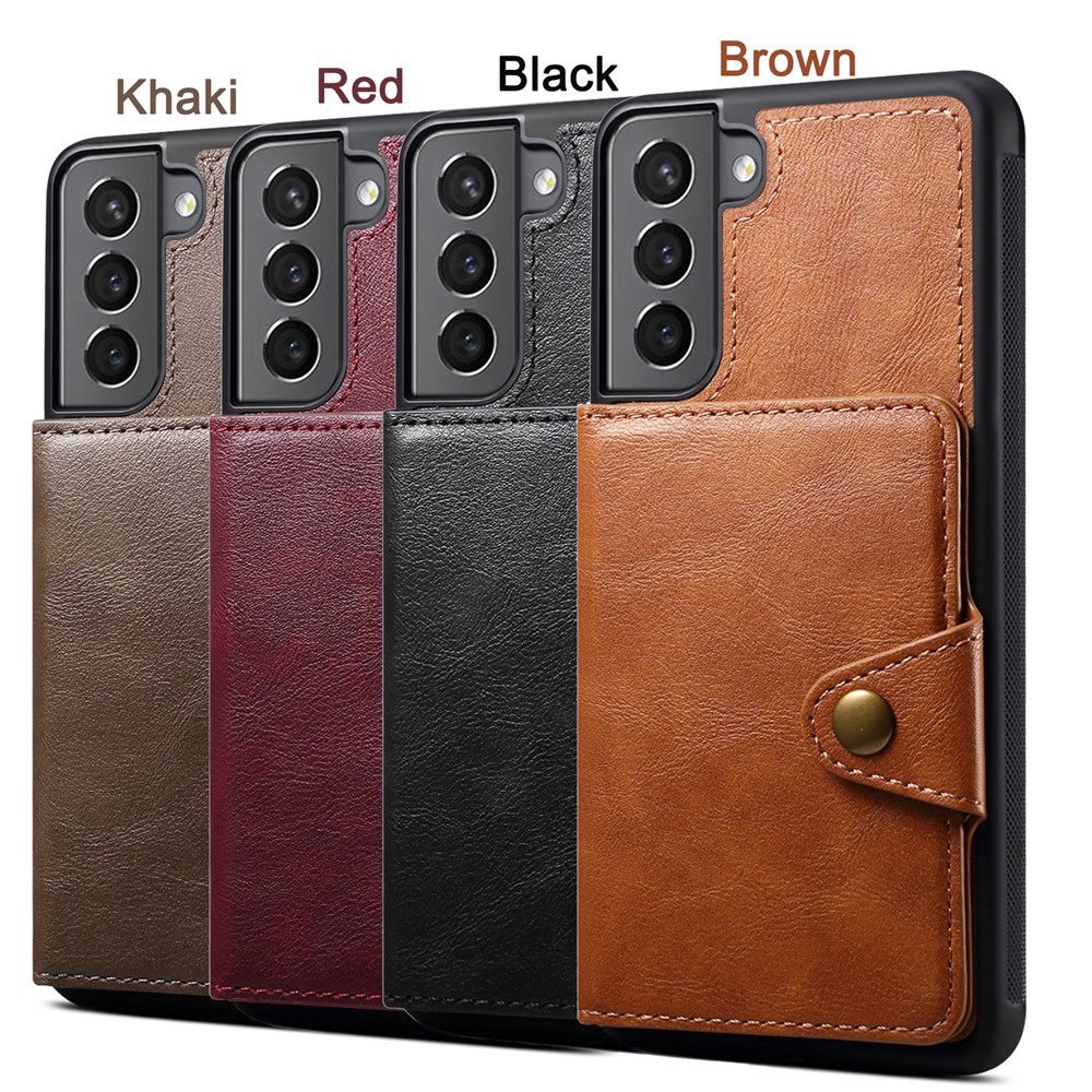 Card Holder Kickstand Design Leather Coated TPU Case for Samsung Galaxy S21 5G - Black-7