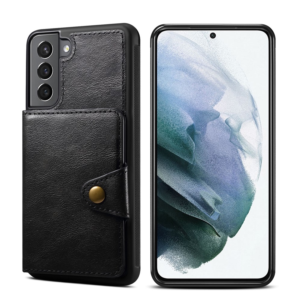 Kickstand Design Leather Coated TPU Case with Card Holder for Samsung Galaxy S21 Plus 5G - Black-1