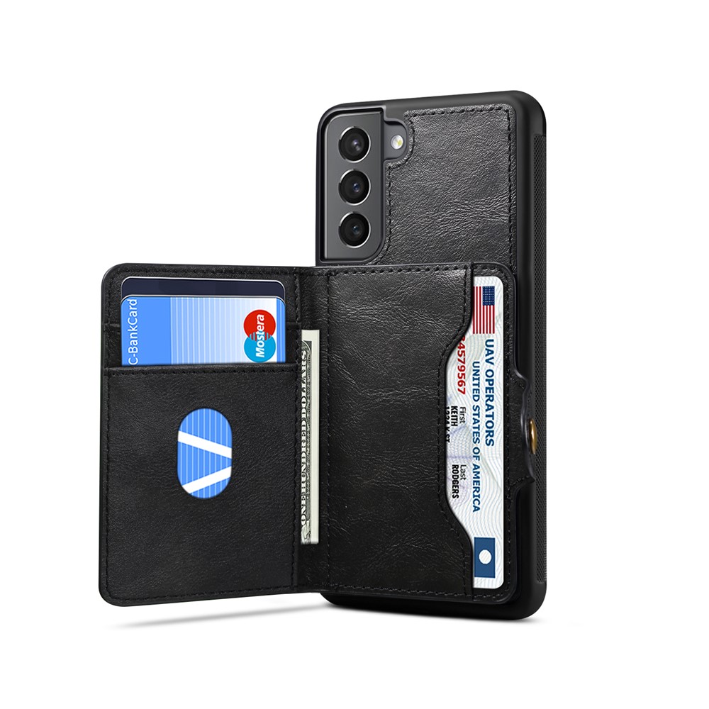 Kickstand Design Leather Coated TPU Case with Card Holder for Samsung Galaxy S21 Plus 5G - Black-3