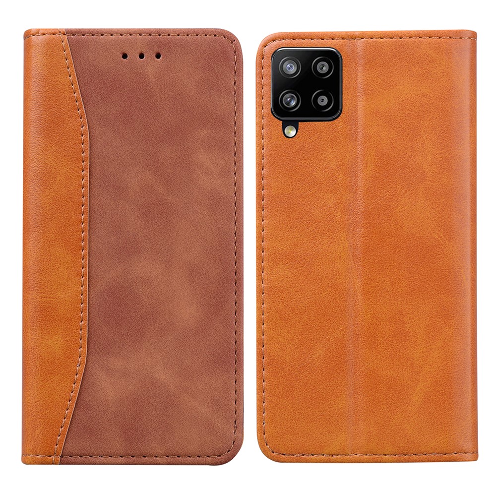 Splicing Leather Business Style Wallet Stand Auto-absorbed Protector Case Shell for Samsung Galaxy A42 5G - Brown-1