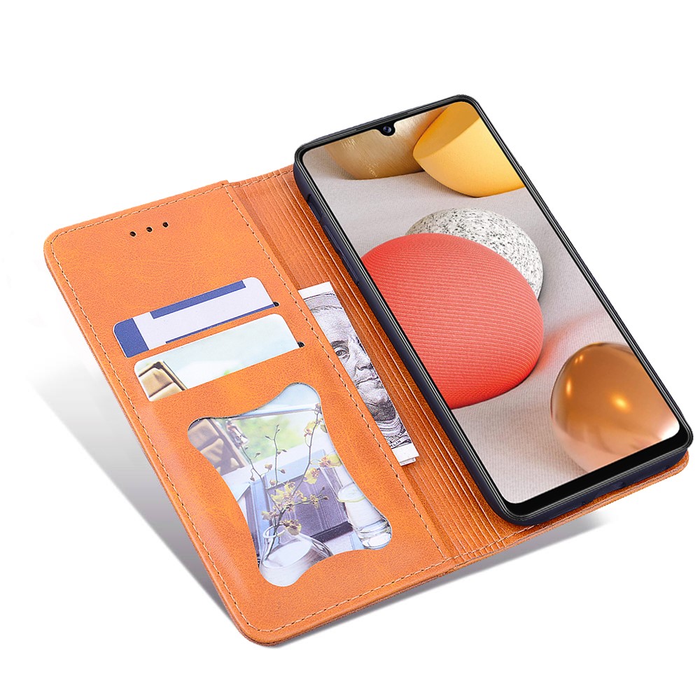 Splicing Leather Business Style Wallet Stand Auto-absorbed Protector Case Shell for Samsung Galaxy A42 5G - Brown-5