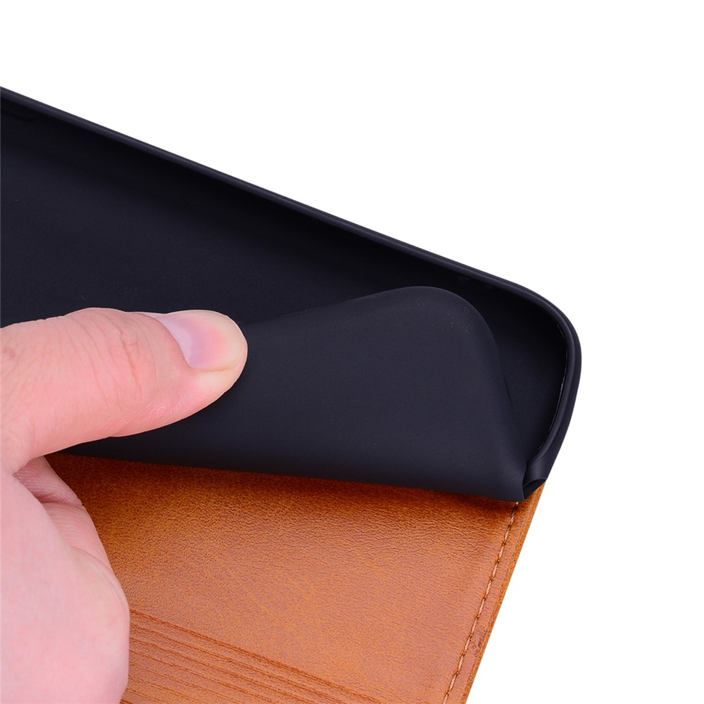 Splicing Leather Business Style Wallet Stand Auto-absorbed Protector Case Shell for Samsung Galaxy A42 5G - Brown-7