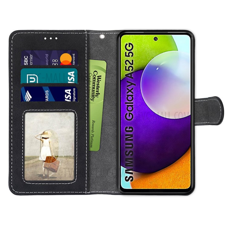 Retro Matte Leather Case for Samsung Galaxy A52 4G/5G Phone Cover Wallet Stand - Black-2