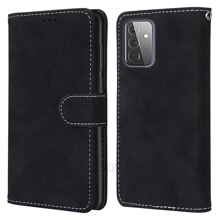 Retro Matte Leather Phone Case Stand Card Holder for Samsung Galaxy A72 4G/5G - Black-1