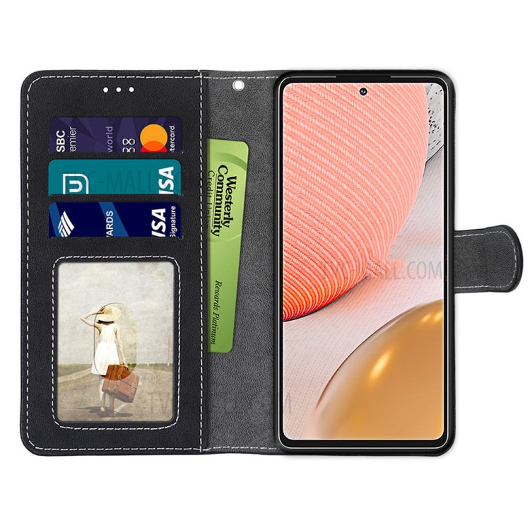 Retro Matte Leather Phone Case Stand Card Holder for Samsung Galaxy A72 4G/5G - Black-2