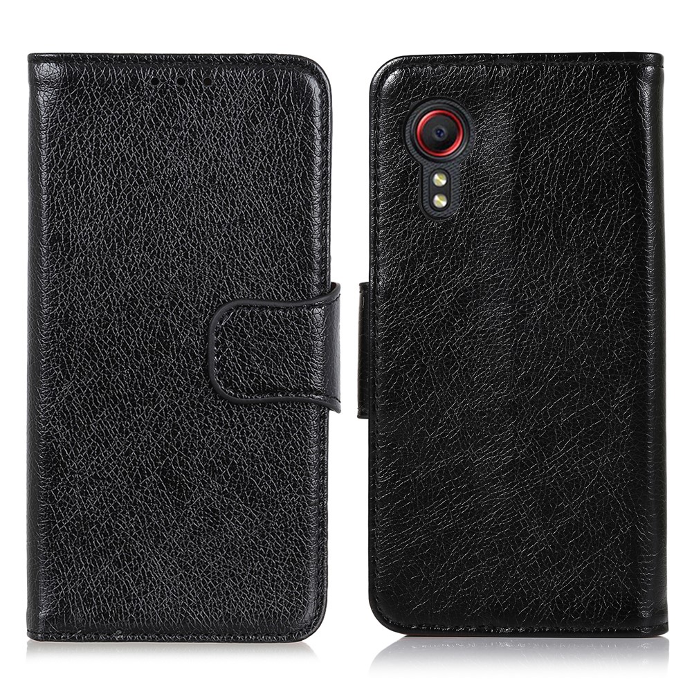 Nappa Texture Split Leather Phone Case Shell Wallet Stand for Samsung Galaxy Xcover 5 - Black-1
