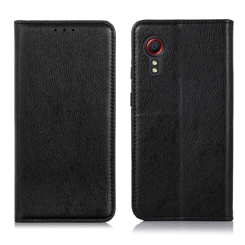 Auto-absorbed Litchi Texture Split Leather Wallet Stand Case Cover for Samsung Galaxy Xcover 5 - Black-1