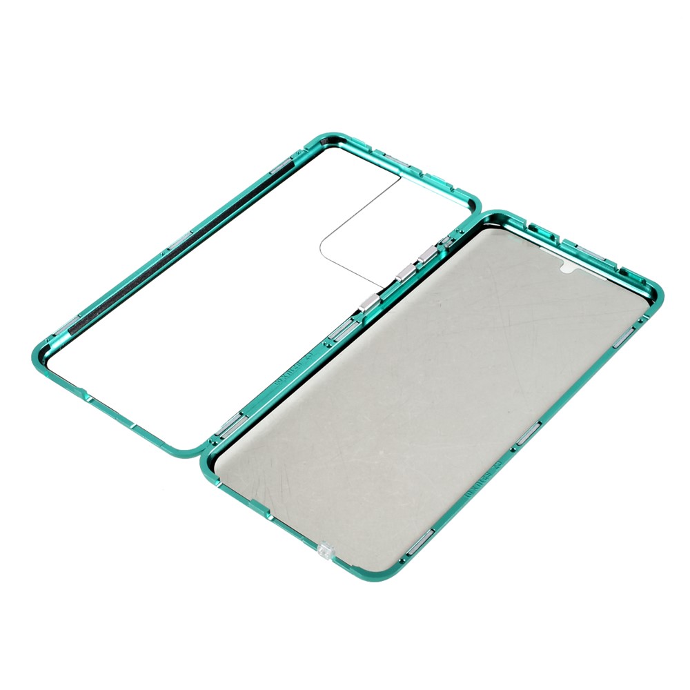 Anti-peep Magnetic Installation Metal Frame + Tempered Glass Phone Case for Samsung Galaxy S21 Ultra 5G - Green-2