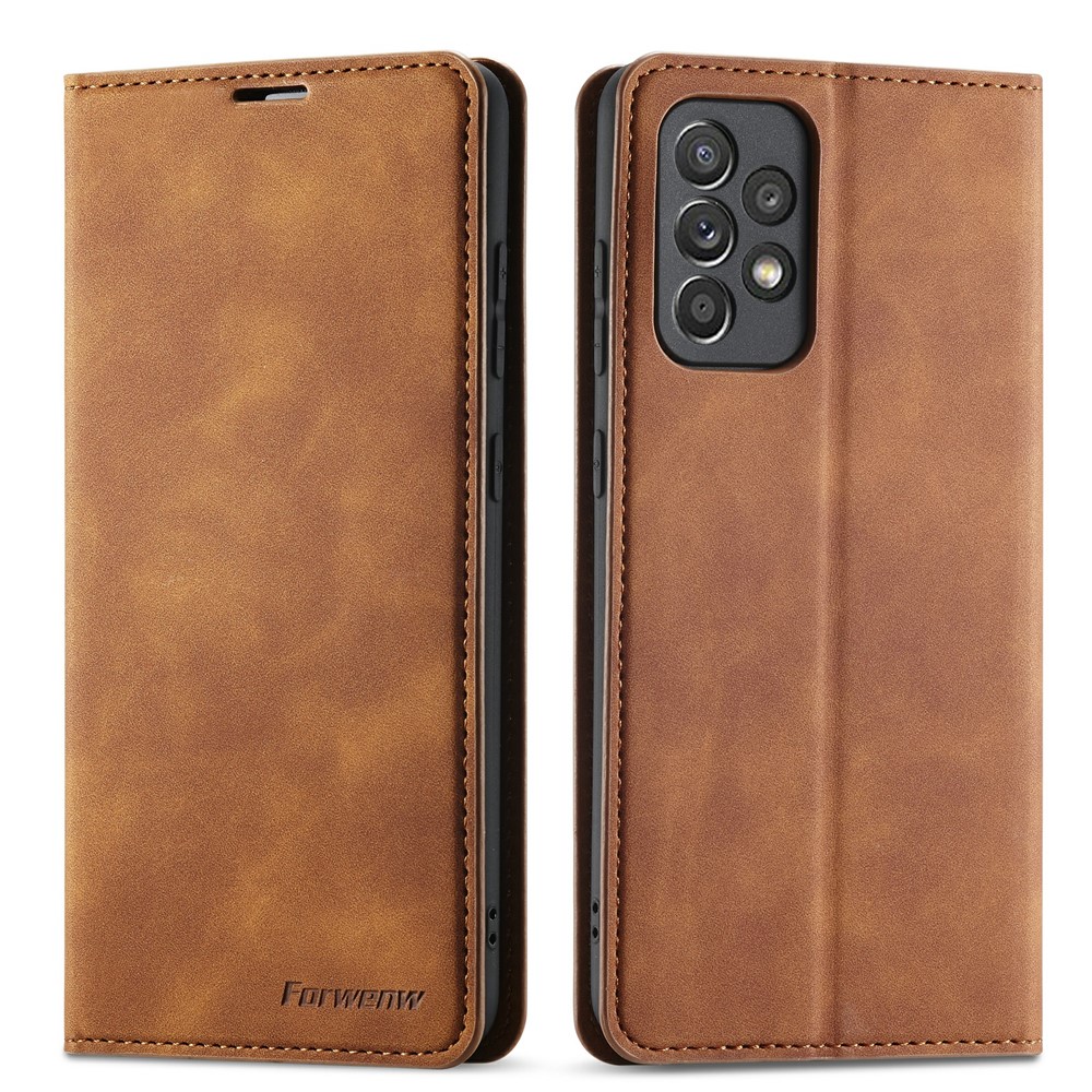 FORWENW Fantasy Series Skin Feeling Leather Case for Samsung Galaxy A52 5G / 4G - Brown-1