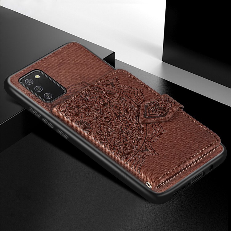 Wallet Kickstand Mandala Imprinting PU Leather Coated TPU Case + Lanyard for Samsung Galaxy A02s - Brown-8