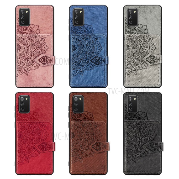 Wallet Kickstand Mandala Imprinting PU Leather Coated TPU Case + Lanyard for Samsung Galaxy A02s - Brown-9