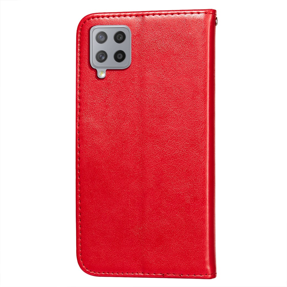 Imprinted Flower Vine Wallet PU Leather + TPU Case with Lanyard for Samsung Galaxy F62 / M62 - Red-3