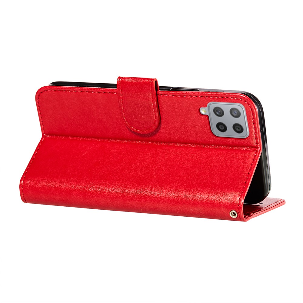 Imprinted Flower Vine Wallet PU Leather + TPU Case with Lanyard for Samsung Galaxy F62 / M62 - Red-7