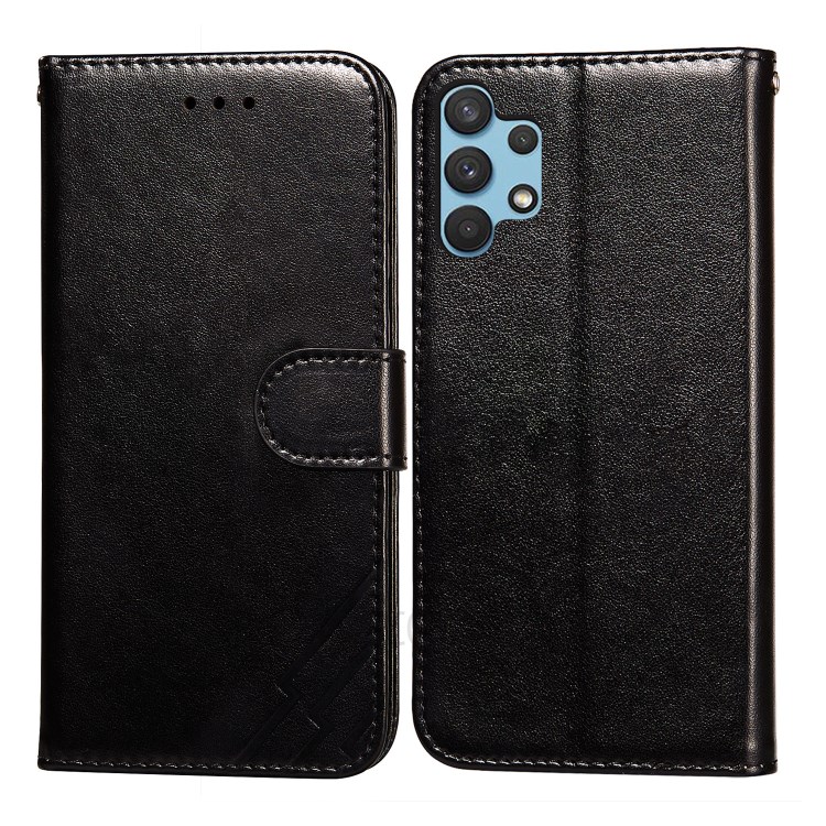 Imprint Design Leather Wallet Stand Phone Cover Case for Samsung Galaxy A32 4G - Black-1
