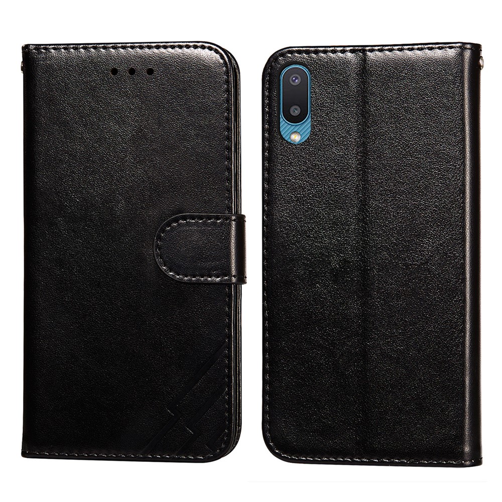 Imprint Design Leather Wallet Stand Phone Cover Case for Samsung Galaxy A02 / M02 - Black-1