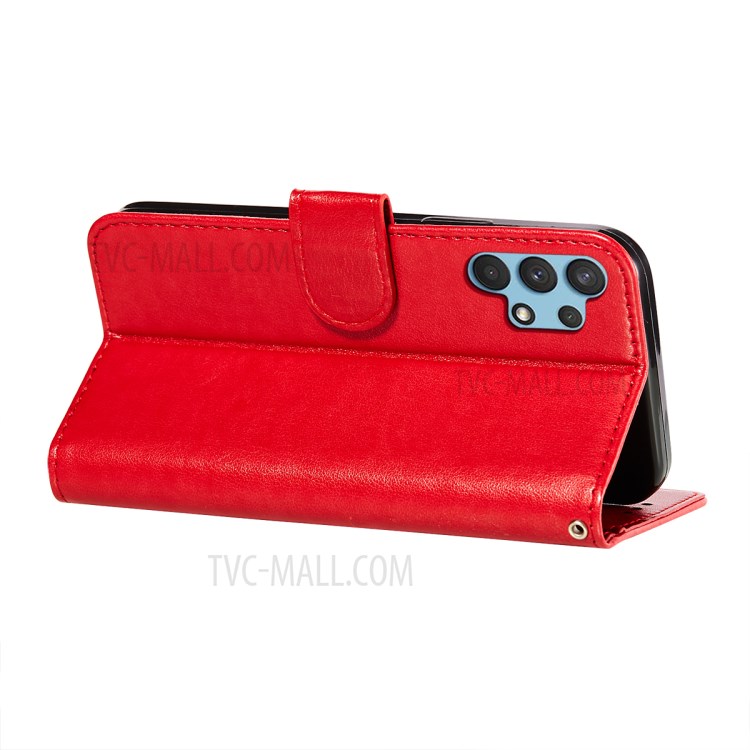 Geprinktes Blumenwallet PU Leder + TPU -hülle Mit Lanyard Für Samsung Galaxy A32 4G (EU -version) - Rot-6